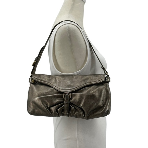 KOOBA Olivia Buttery Metallic Pleated Leather Flap Front Pewter Y2K Baguette Bag - Picture 3 of 9